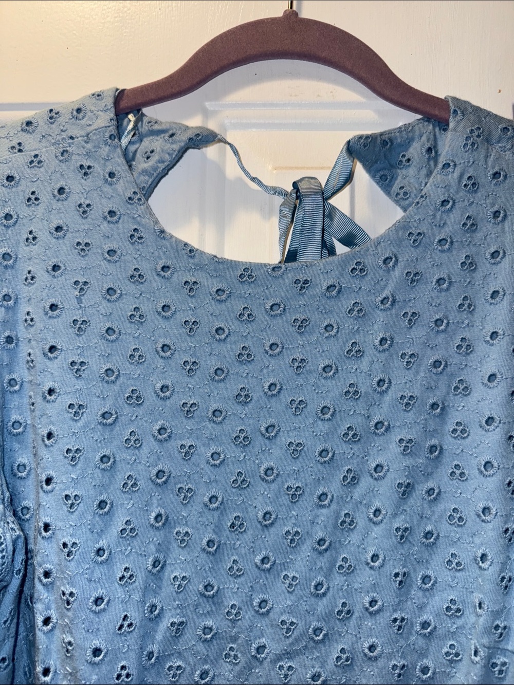 Free People Light Blue Eyelet Mini Dress with Puff Sleeves Size Small - Picture 2 of 13